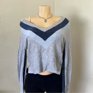 Calvin Klein Jeans Gray and Blue V-Neck Sweater